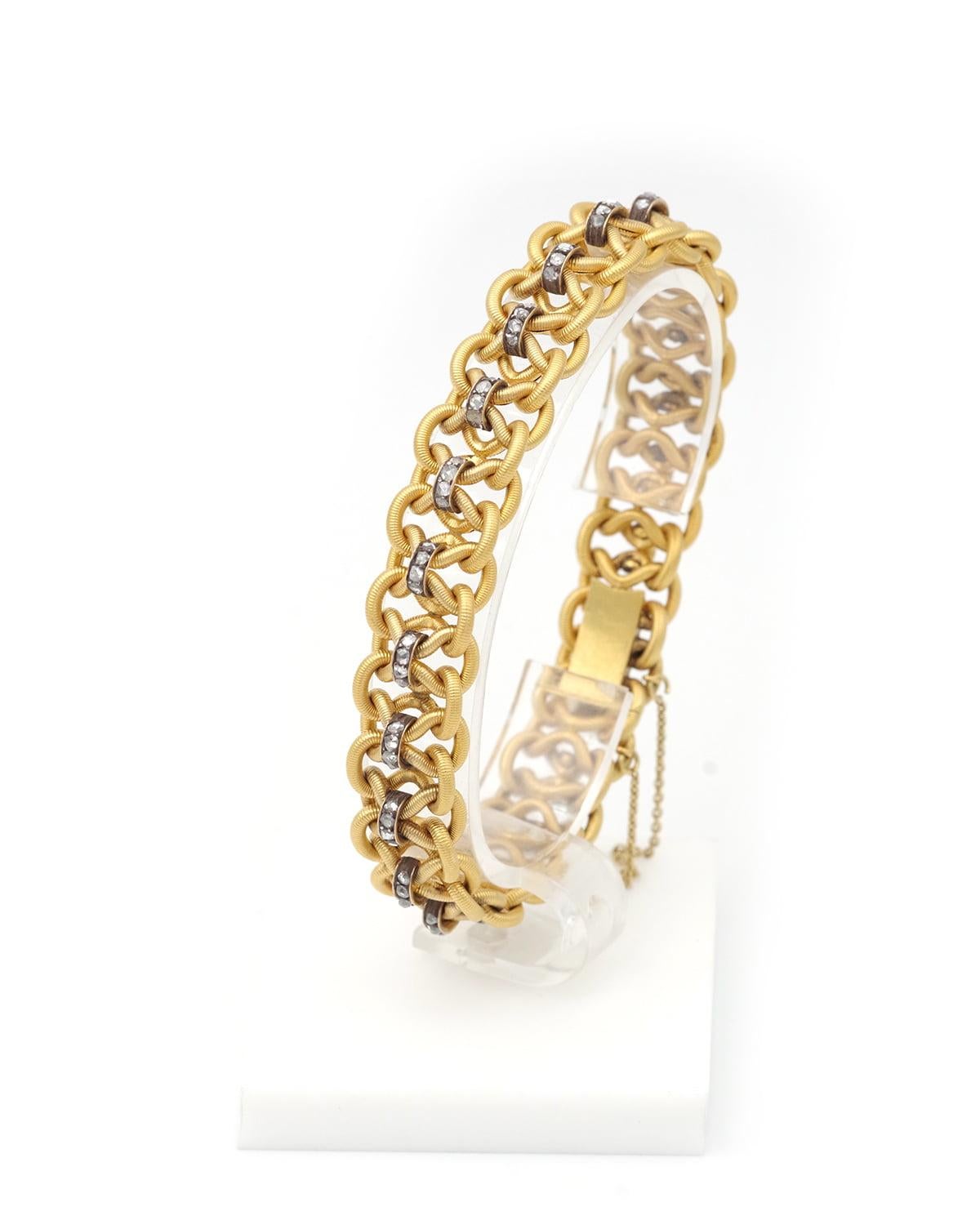Taille rose Bracelet victorien français ancien en or jaune 18 carats avec diamants taillés en rose en vente
