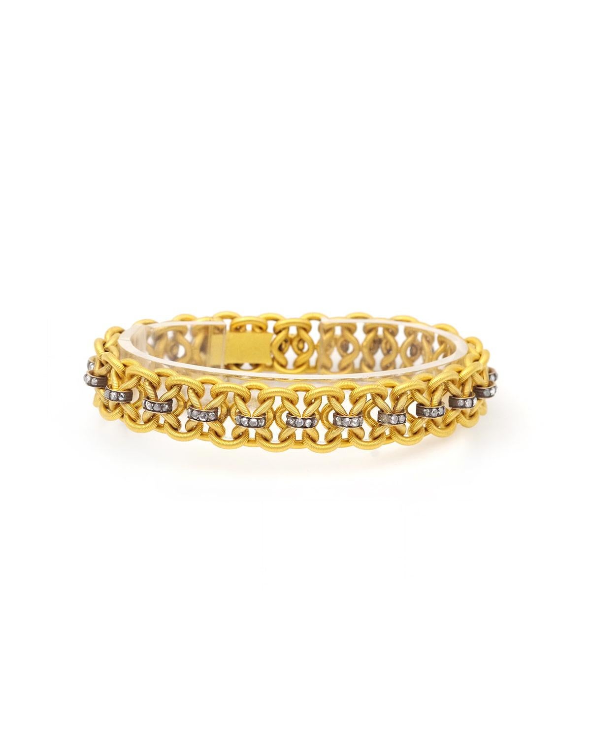 Bracelet victorien français ancien en or jaune 18 carats avec diamants taillés en rose Bon état - En vente à PARIS, FR