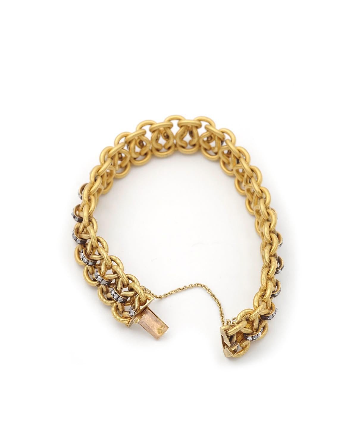 Bracelet victorien français ancien en or jaune 18 carats avec diamants taillés en rose Pour femmes en vente