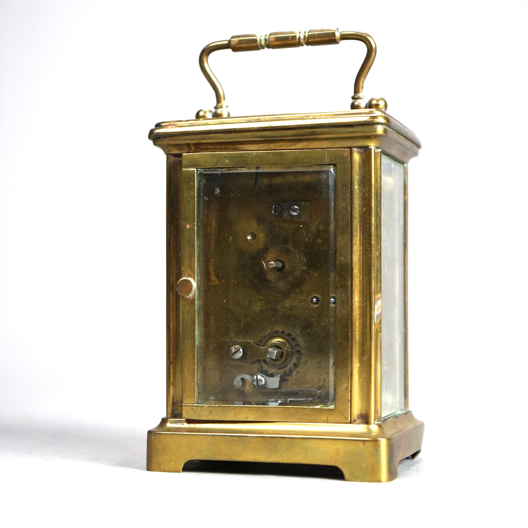 Antique French Victorian Brass & Crystal Carriage Clock with Key Circa 1890 For Sale 2