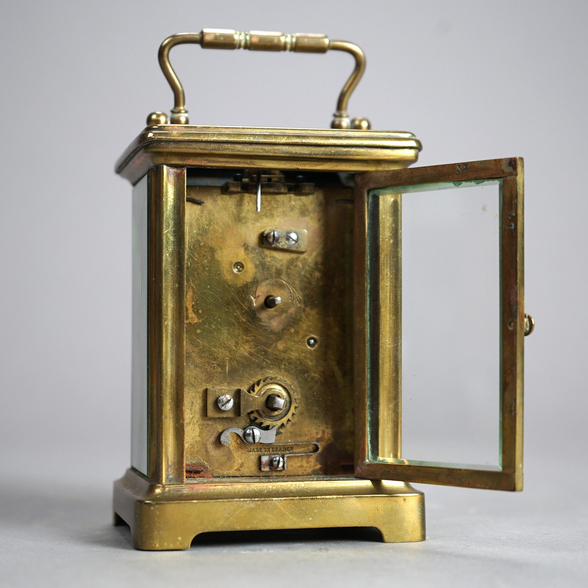 Antique French Victorian Brass & Crystal Carriage Clock with Key Circa 1890 For Sale 3