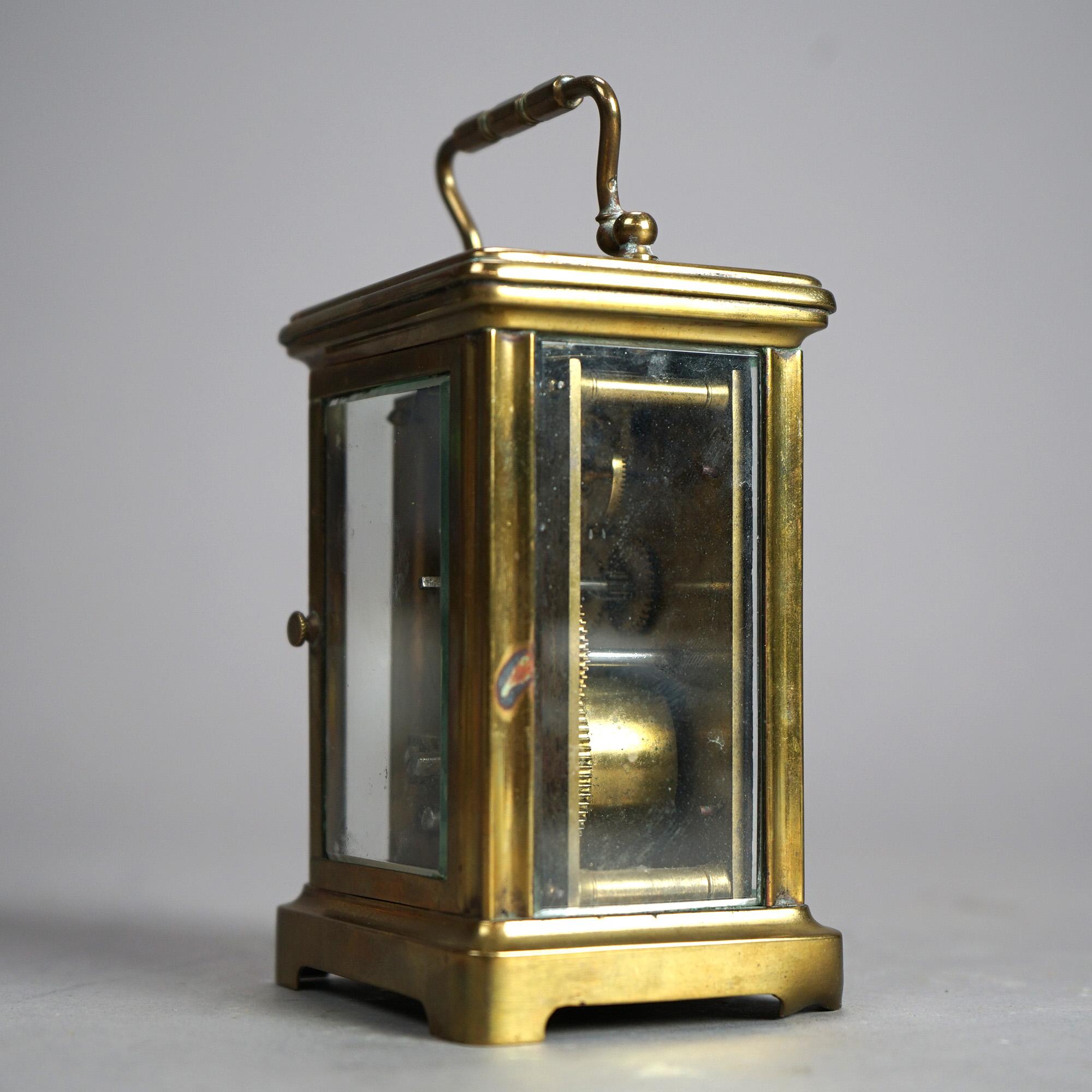 Antique French Victorian Brass & Crystal Carriage Clock with Key Circa 1890 For Sale 4