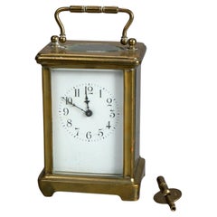 Vintage French Victorian Brass & Crystal Carriage Clock with Key Circa 1890