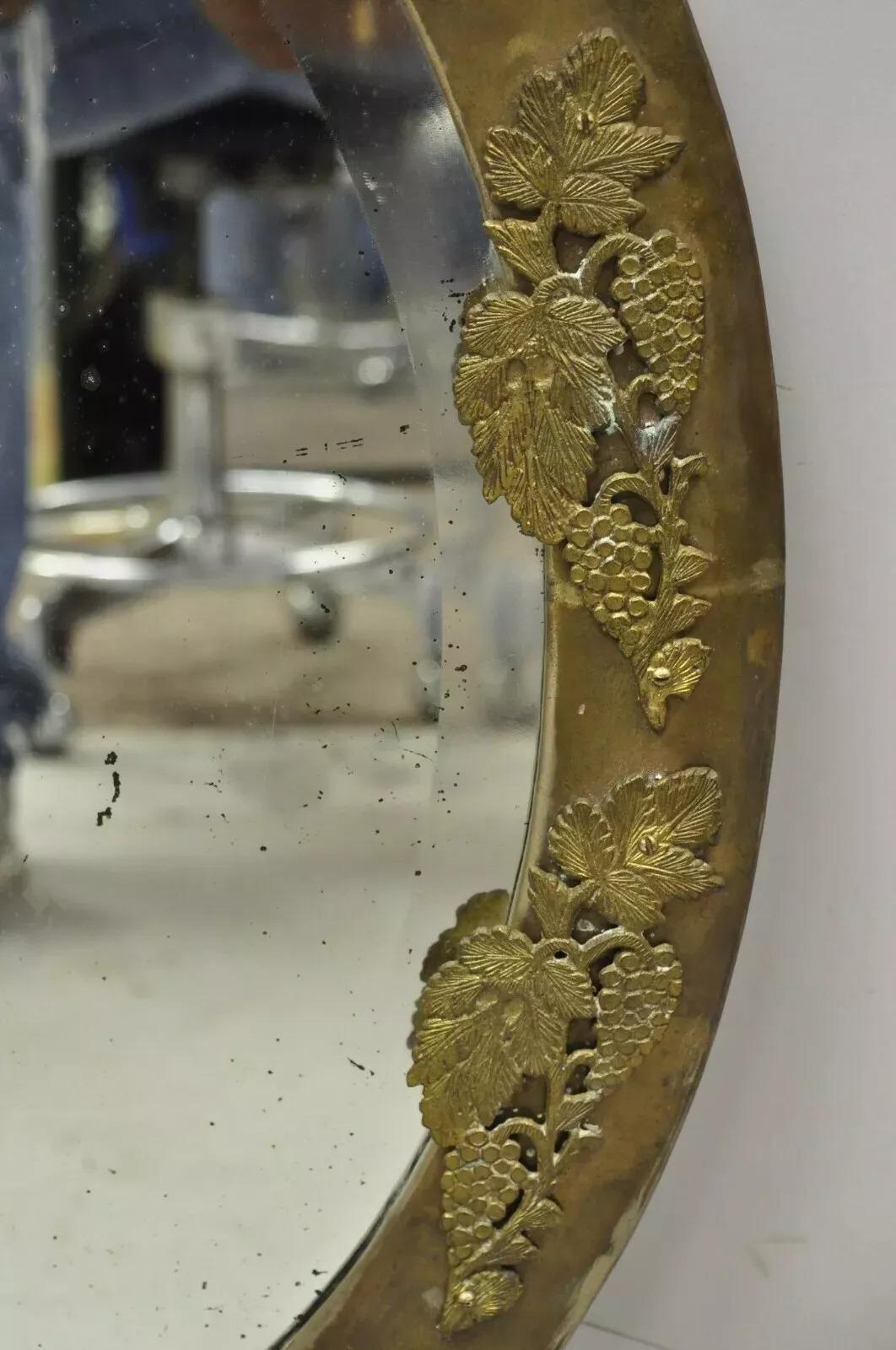 19th Century Antique French Victorian Brass Frame Bronze Ormolu Oval Beveled Glass Mirror For Sale