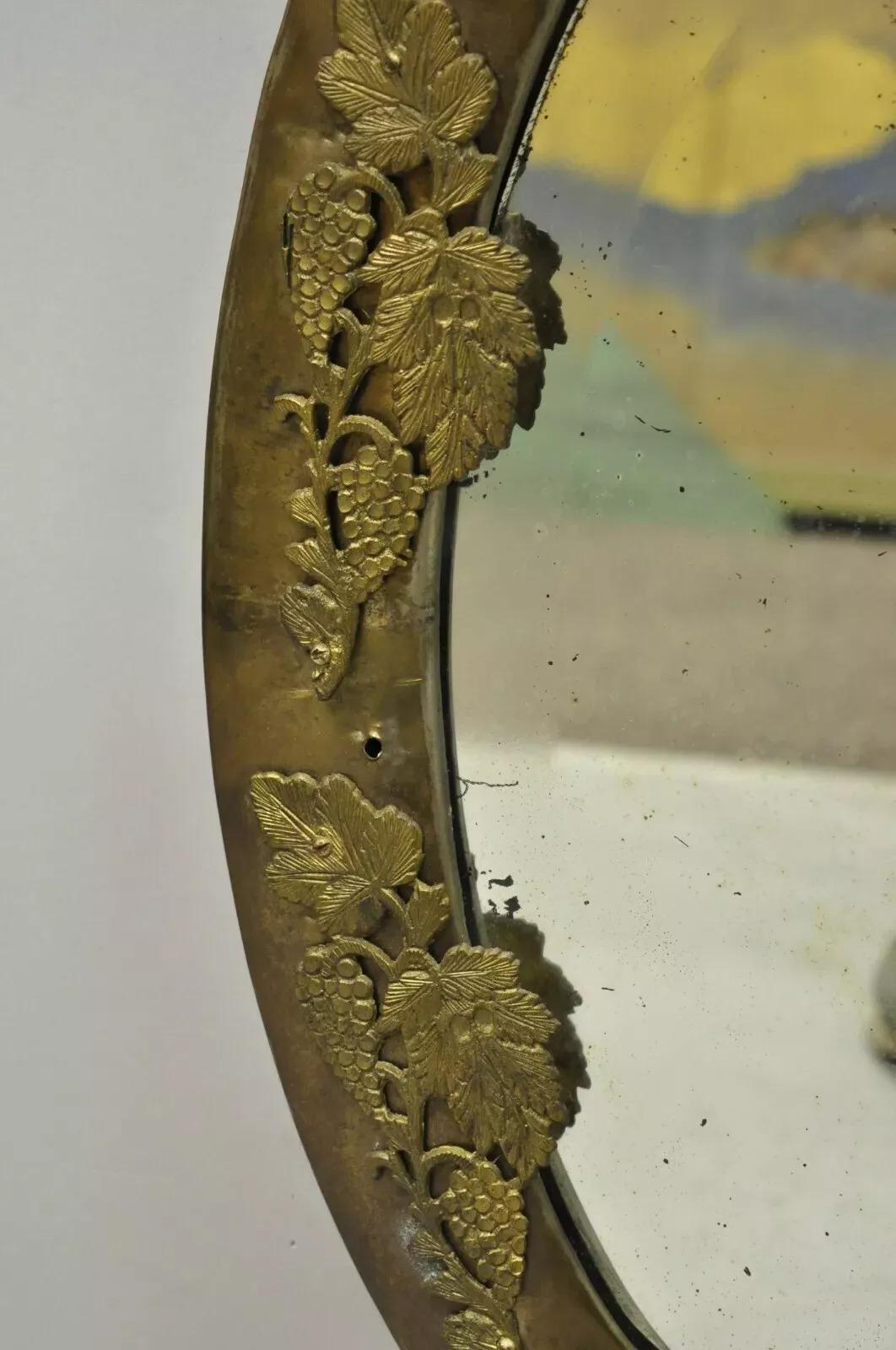 Antique French Victorian Brass Frame Bronze Ormolu Oval Beveled Glass Mirror For Sale 1