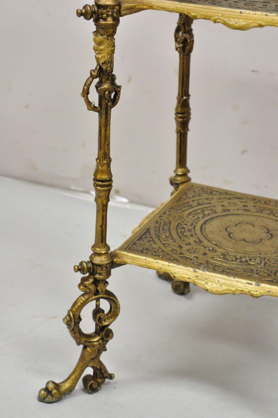 Antique French Victorian Bronze 2 Tier Onyx Stone Plant Stand Accent Table For Sale 6