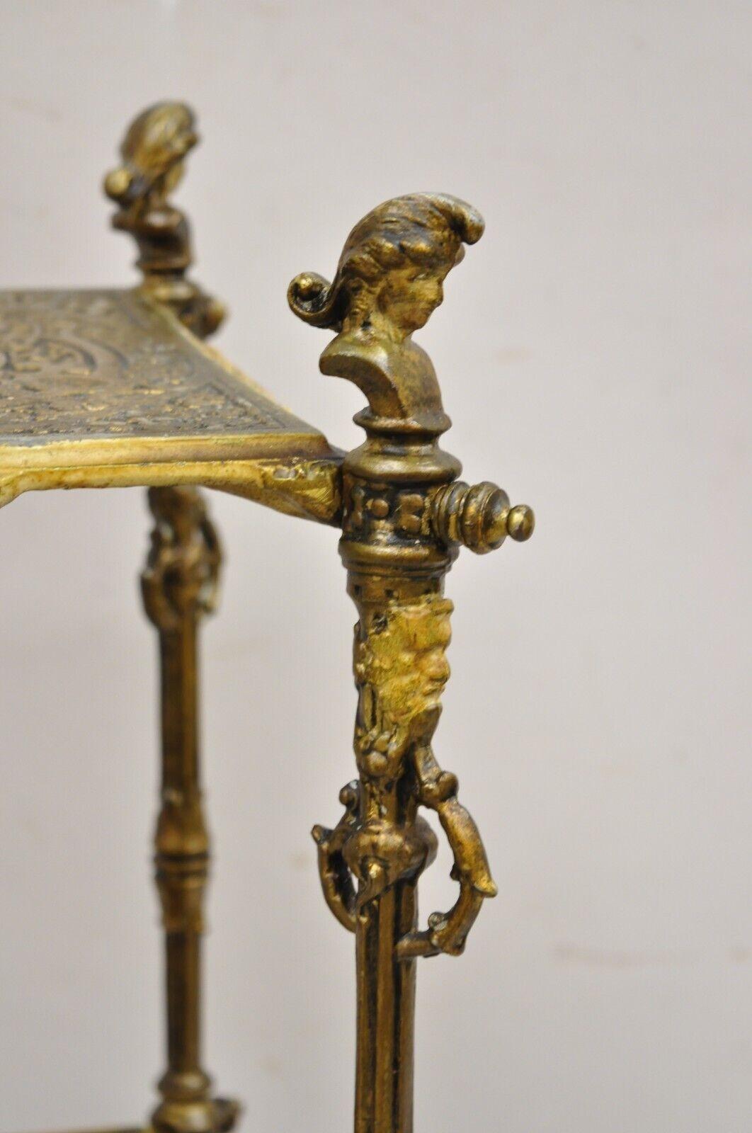 Antique French Victorian Bronze 2 Tier Onyx Stone Plant Stand Accent Table In Good Condition For Sale In Philadelphia, PA