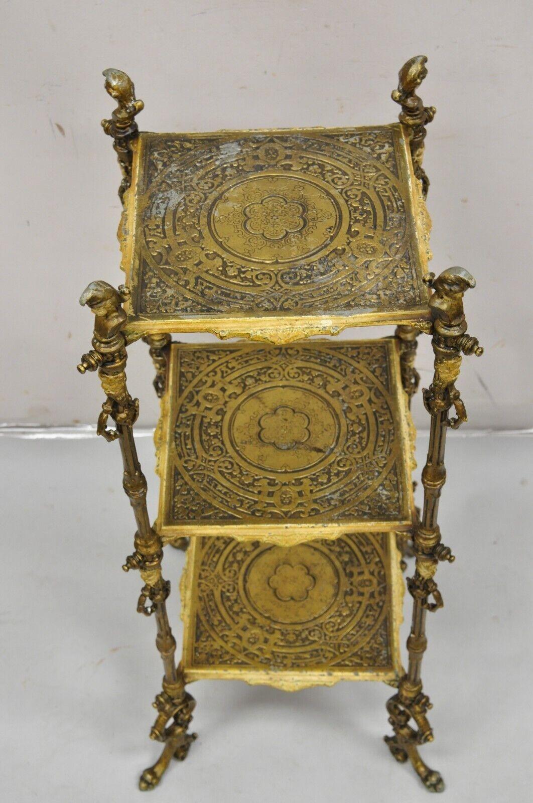19th Century Antique French Victorian Bronze 2 Tier Onyx Stone Plant Stand Accent Table For Sale