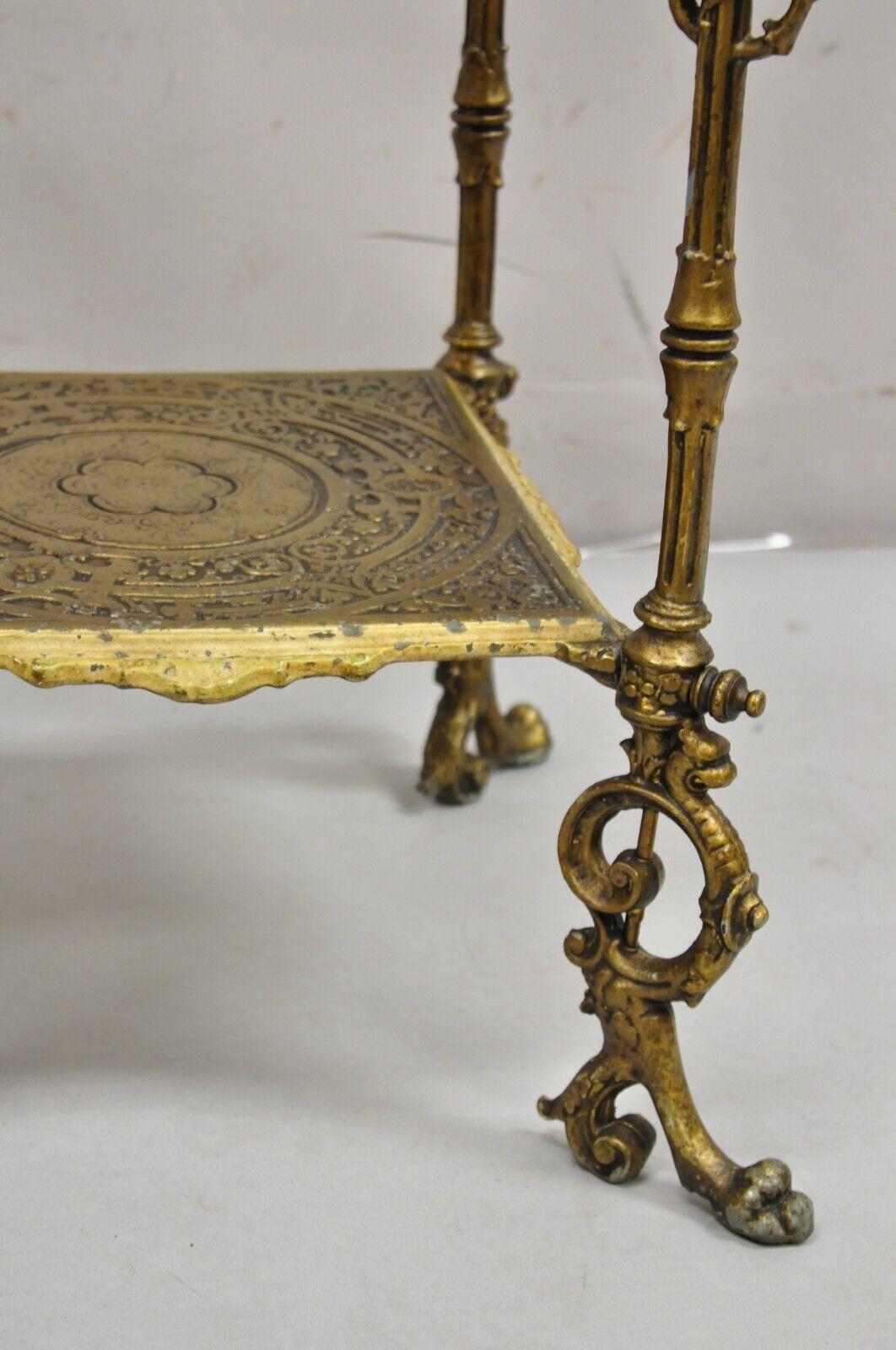 Antique French Victorian Bronze 2 Tier Onyx Stone Plant Stand Accent Table For Sale 4