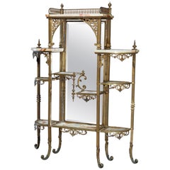 Étagère victorienne française ancienne en bronze et onyx avec miroir:: vers 1880