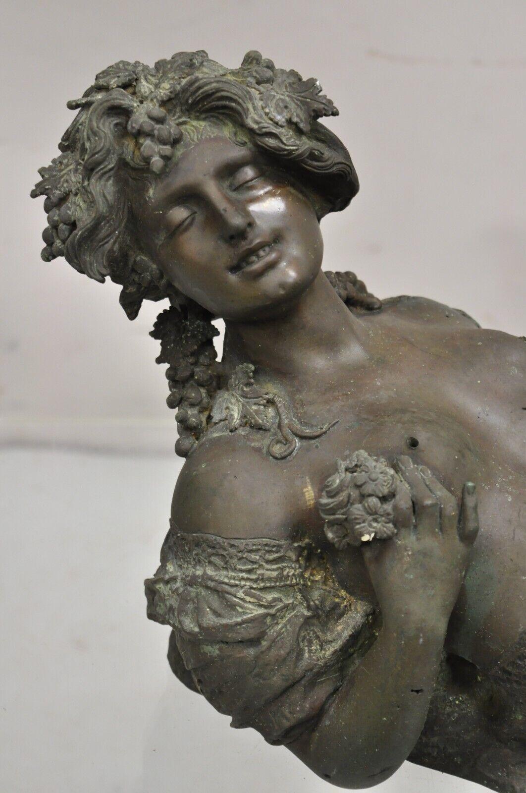 Victorien Fontaine à eau de jardin murale, buste de femme en bronze, ancienne, française et victorienne en vente