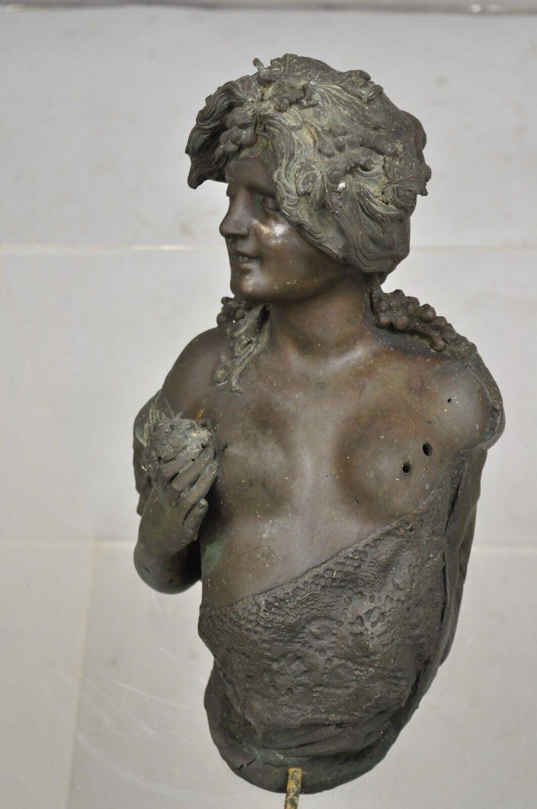 Antiker französischer viktorianischer Bronze-Garten-Wasserbrunnen aus Bronze mit weiblicher Büste, Wandmontiert im Zustand „Gut“ im Angebot in Philadelphia, PA
