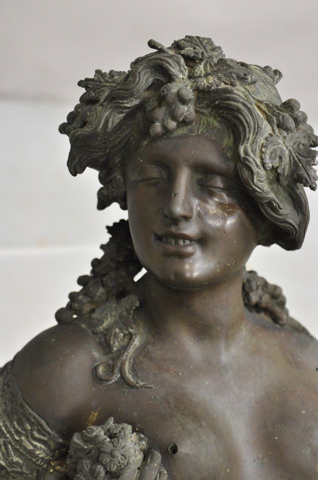 Début du 20ème siècle Fontaine à eau de jardin murale, buste de femme en bronze, ancienne, française et victorienne en vente