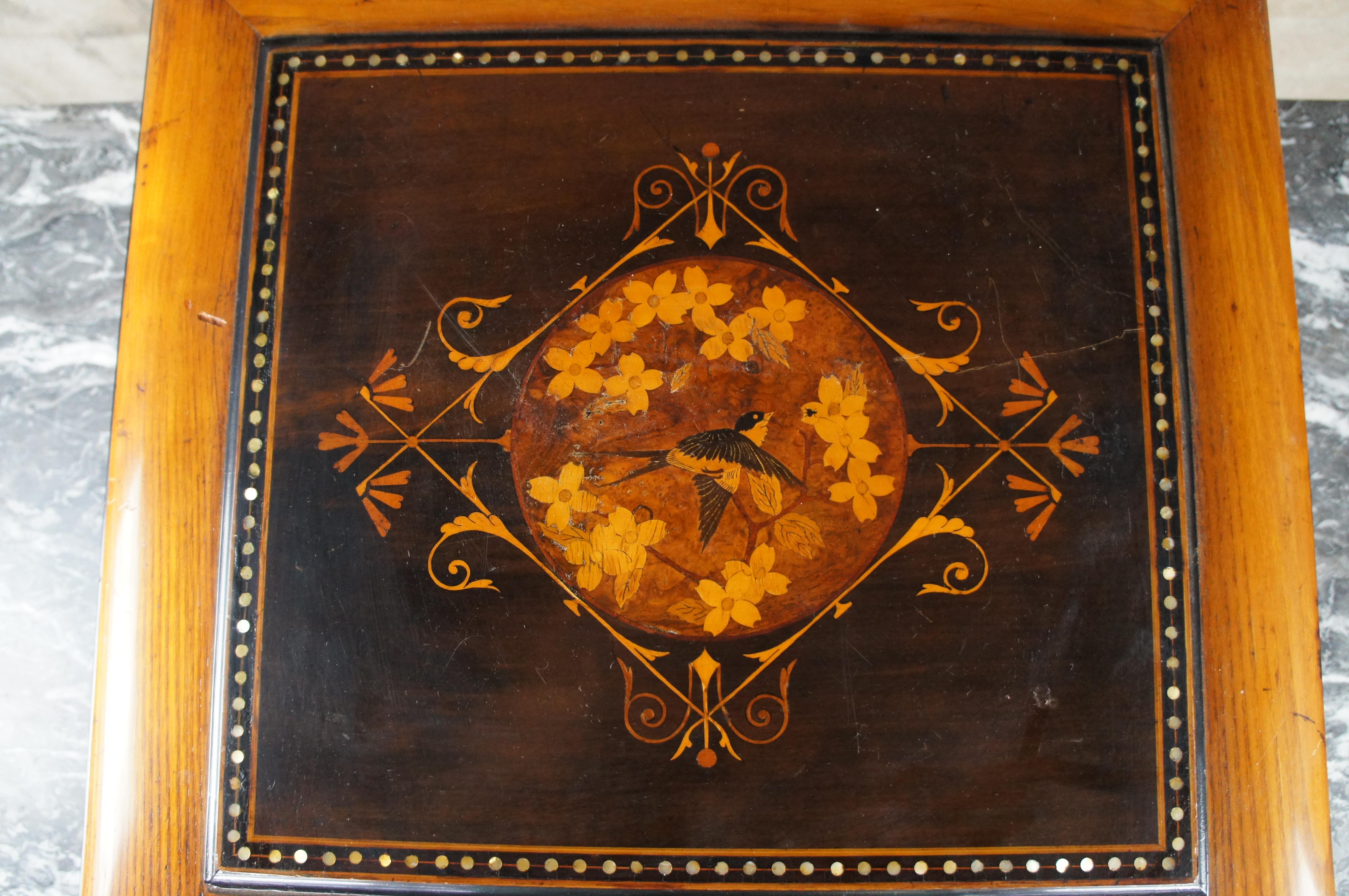 Late 19th Century Antique French Victorian Burled Marquetry Inlay Trinket Vanity Case Cigar Box For Sale