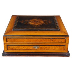 Used French Victorian Burled Marquetry Inlay Trinket Vanity Case Cigar Box