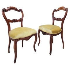 Antique French Victorian Carved Mahogany Accent Side Chairs - Pair