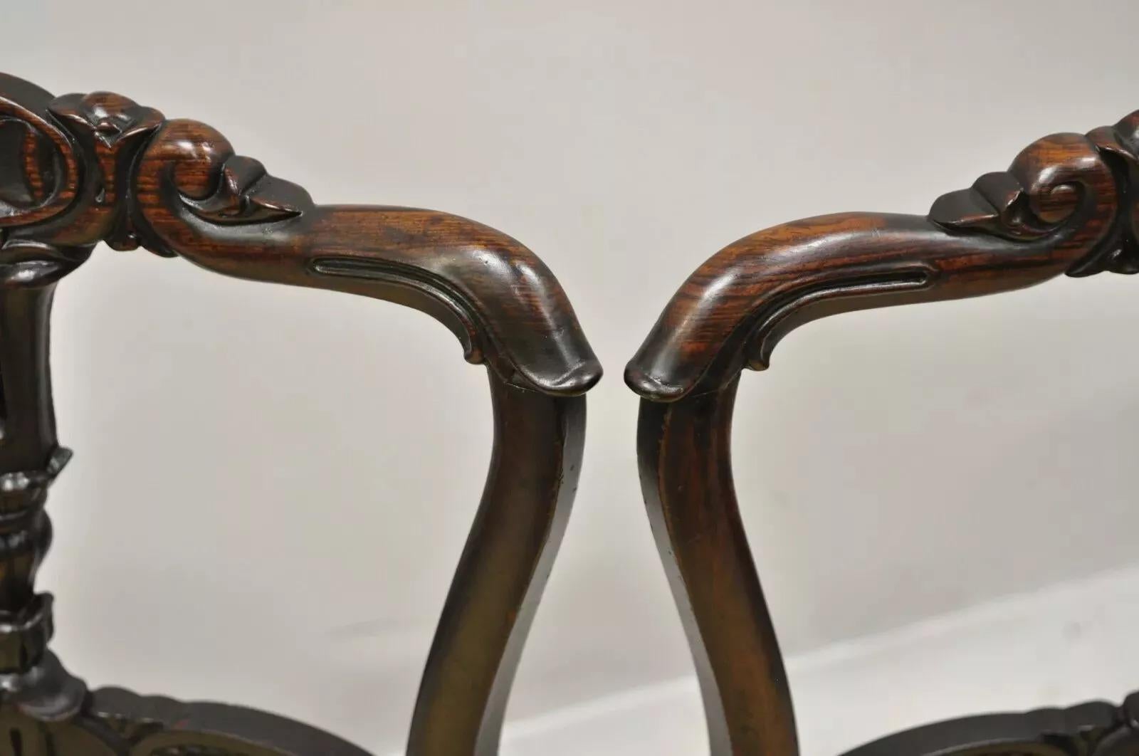 Unknown Antique French Victorian Carved Rosewood Small Petite Accent Side Chairs - Pair For Sale