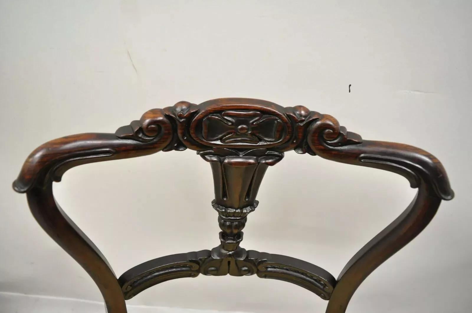 19th Century Antique French Victorian Carved Rosewood Small Petite Accent Side Chairs - Pair For Sale