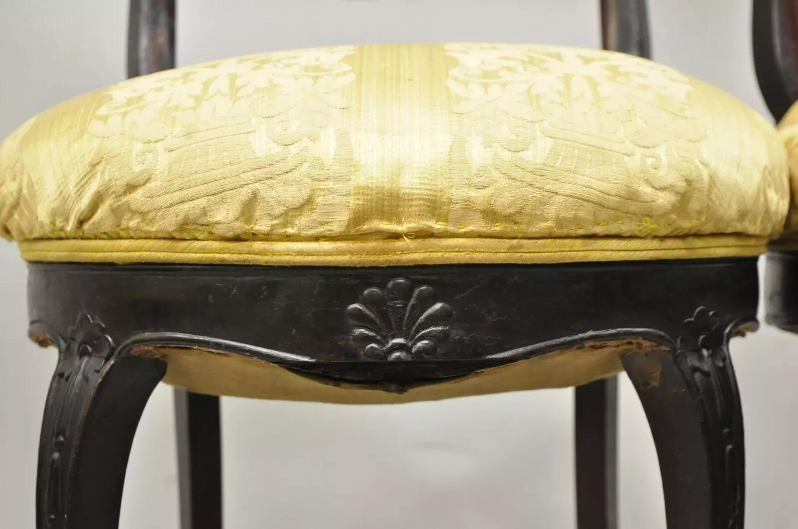 Antique French Victorian Carved Rosewood Small Petite Accent Side Chairs - Pair For Sale 4
