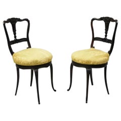 Antique French Victorian Palisandro Tallado Pequeñas Sillas Auxiliares - Pareja