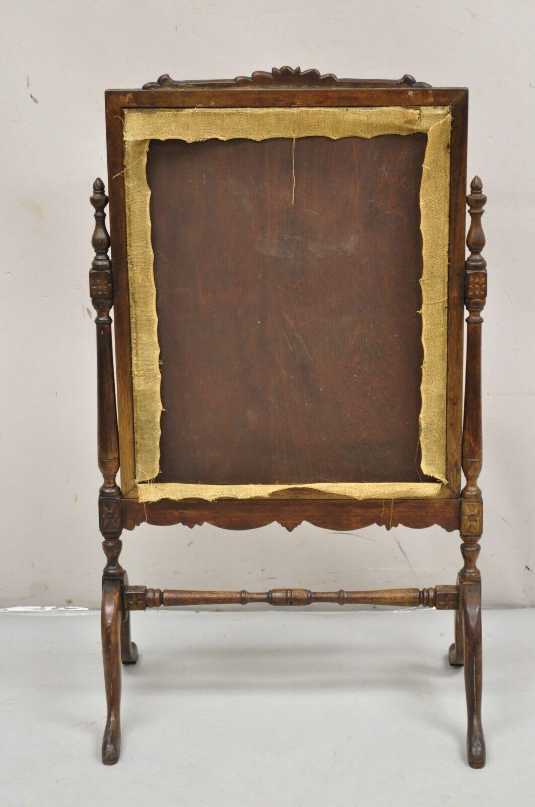 Antique French Victorian Carved Walnut and Needlepoint Fireplace Screen For Sale 6