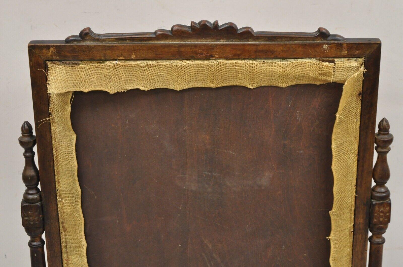 Antique French Victorian Carved Walnut and Needlepoint Fireplace Screen For Sale 7
