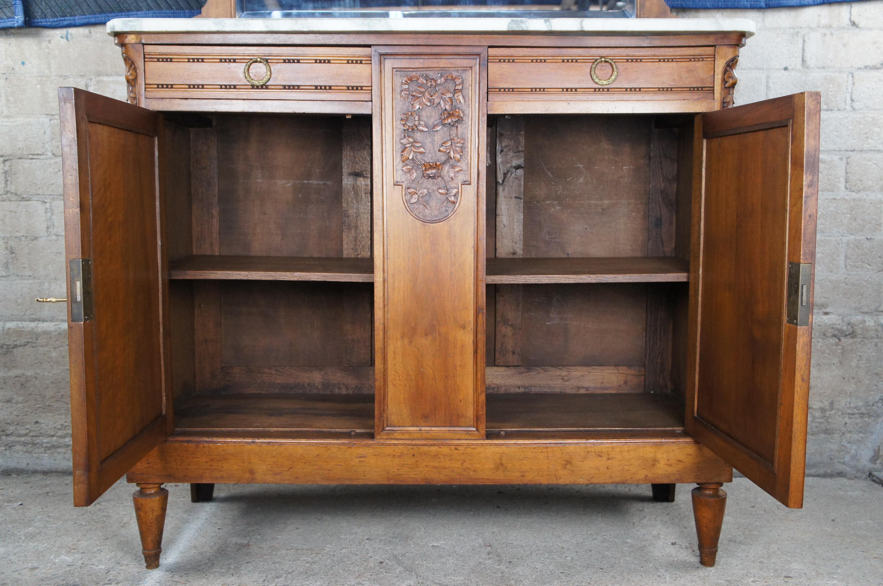 Antique French Victorian Carved Walnut Marble Top Buffet & Mirror Server Barback 6
