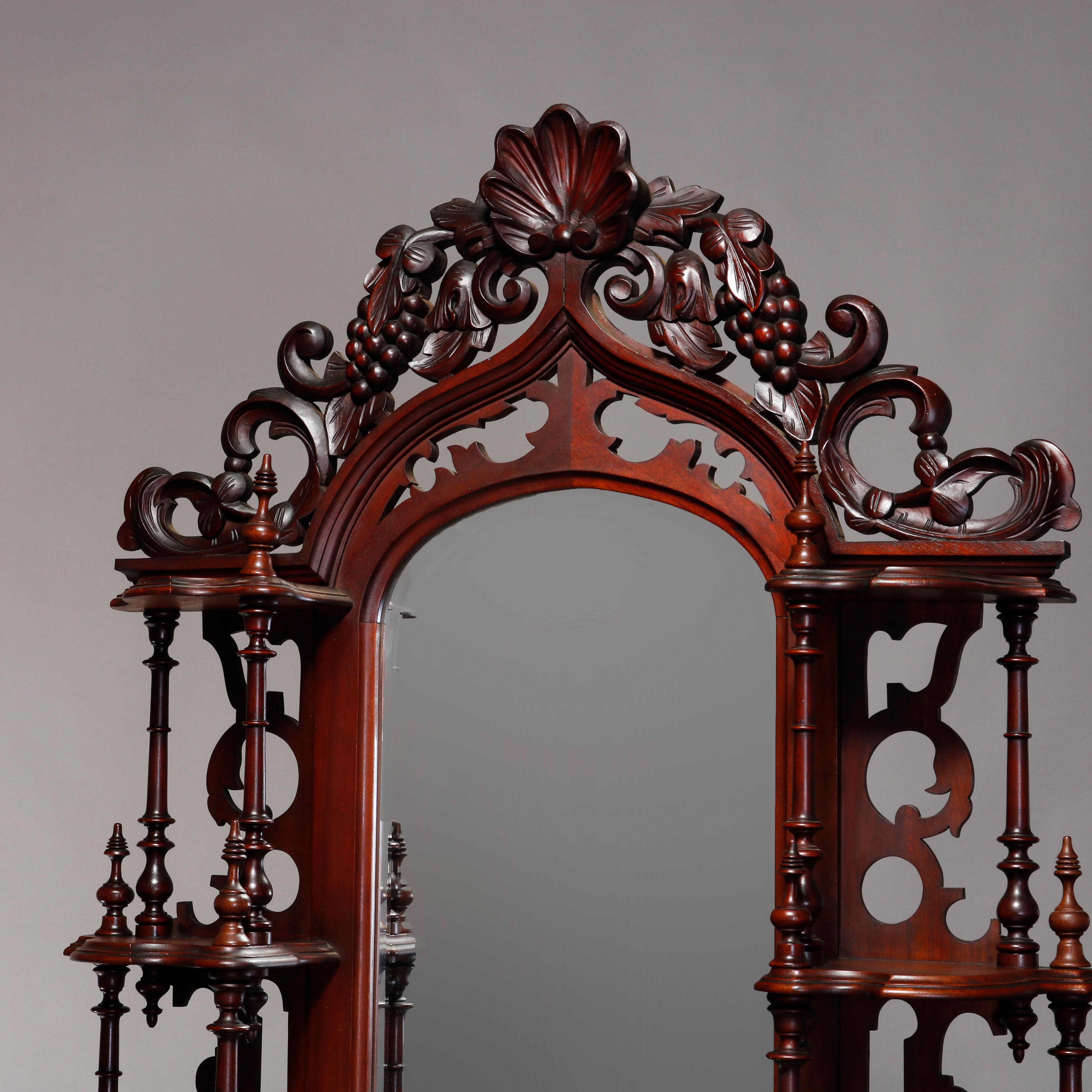 Antique French Victorian Carved Walnut & Marble Top Mirrored Étagère, circa 1890 In Good Condition In Big Flats, NY
