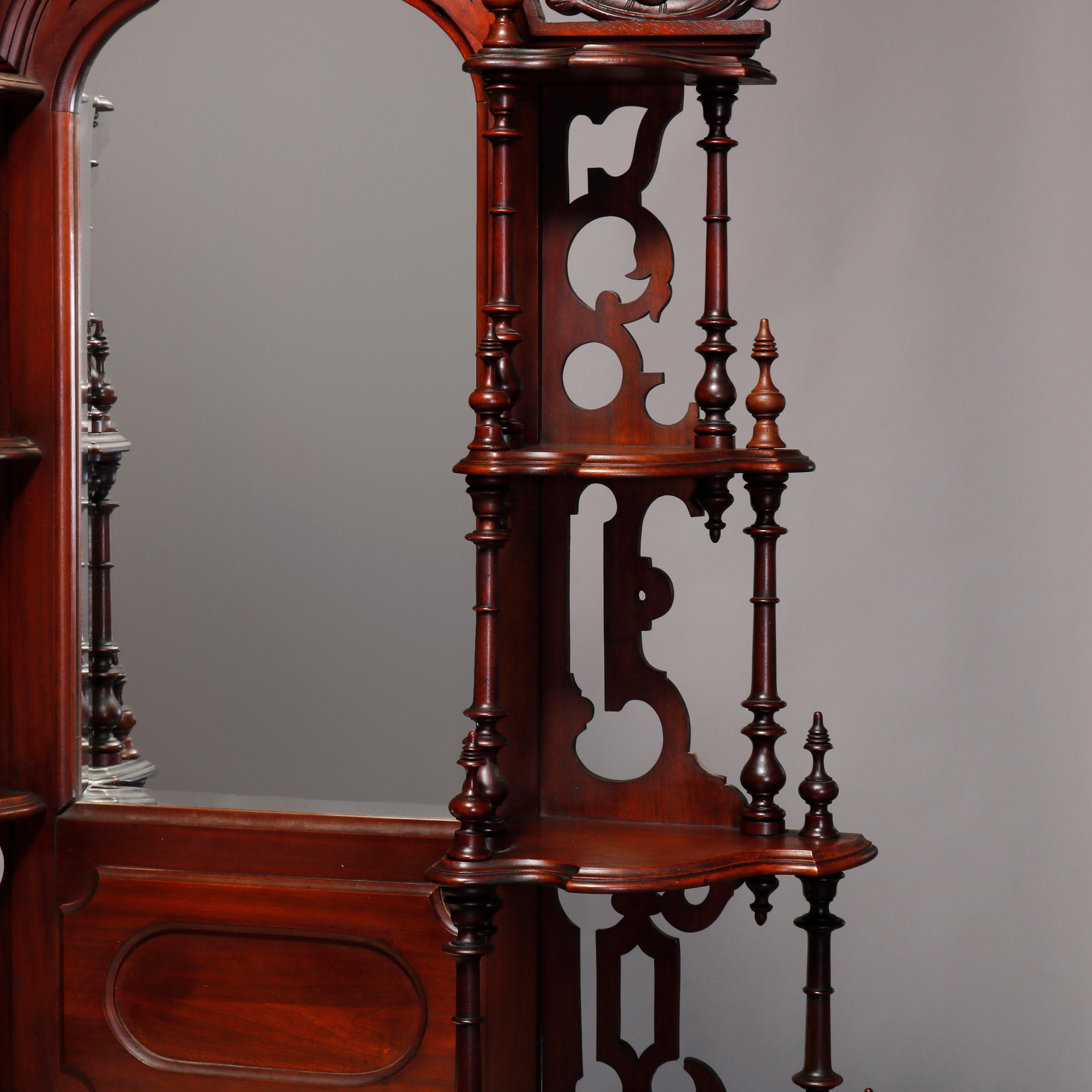 Wood Antique French Victorian Carved Walnut & Marble Top Mirrored Étagère, circa 1890