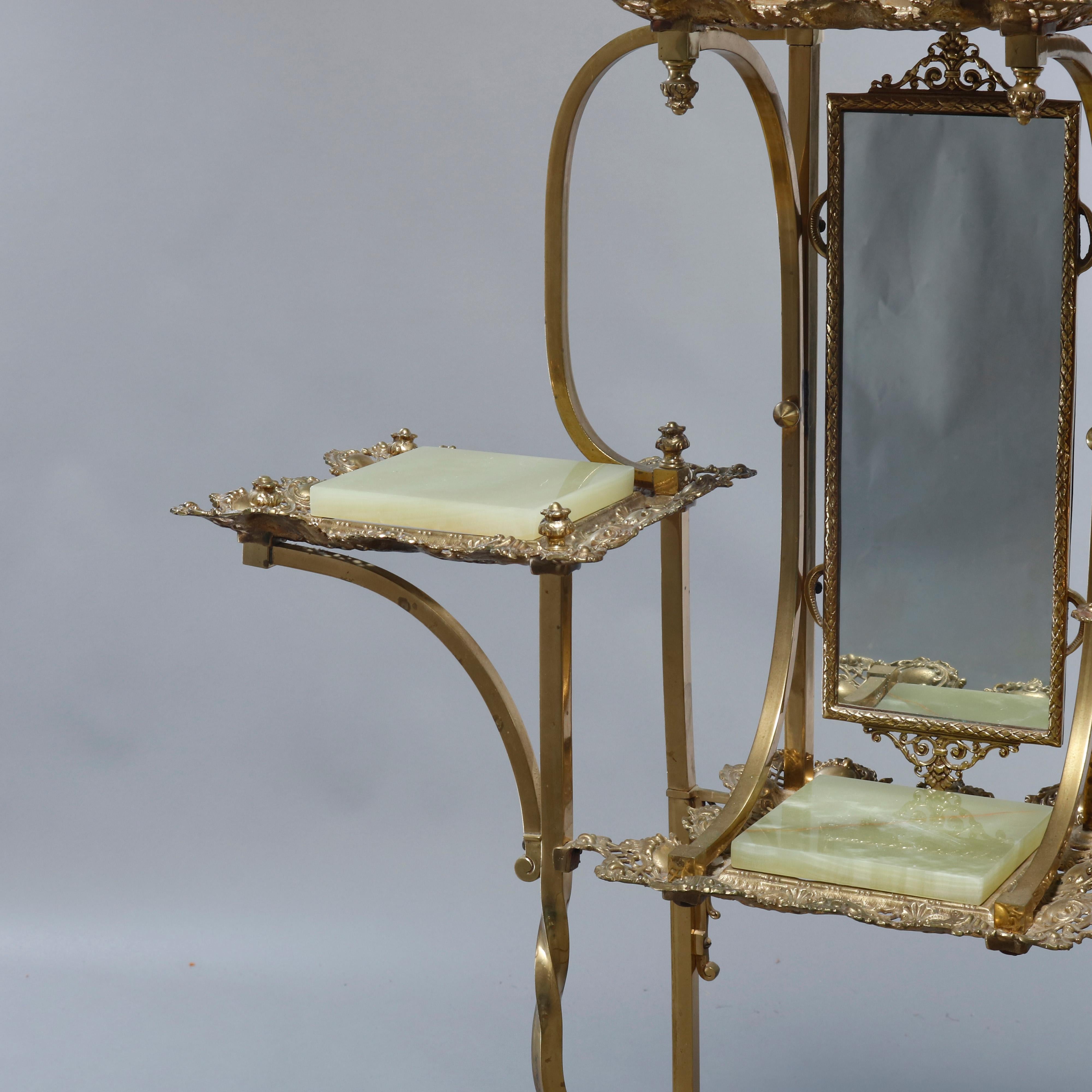 Antique French Victorian Cast Bronze & Onyx Tiered & Mirrored Etagere, c1880 3