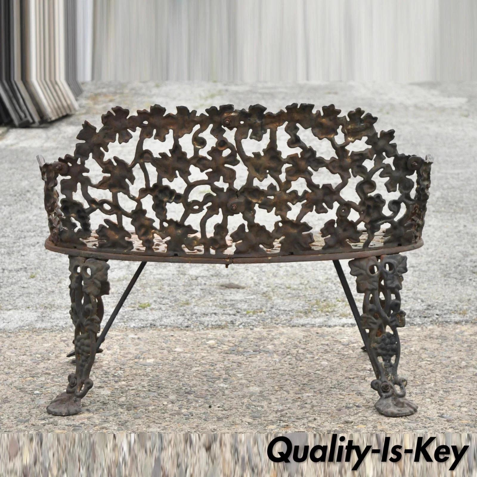 Antique French Victorian Cast Iron Grapevine Leaf Small Garden Bench Loveseat For Sale 5