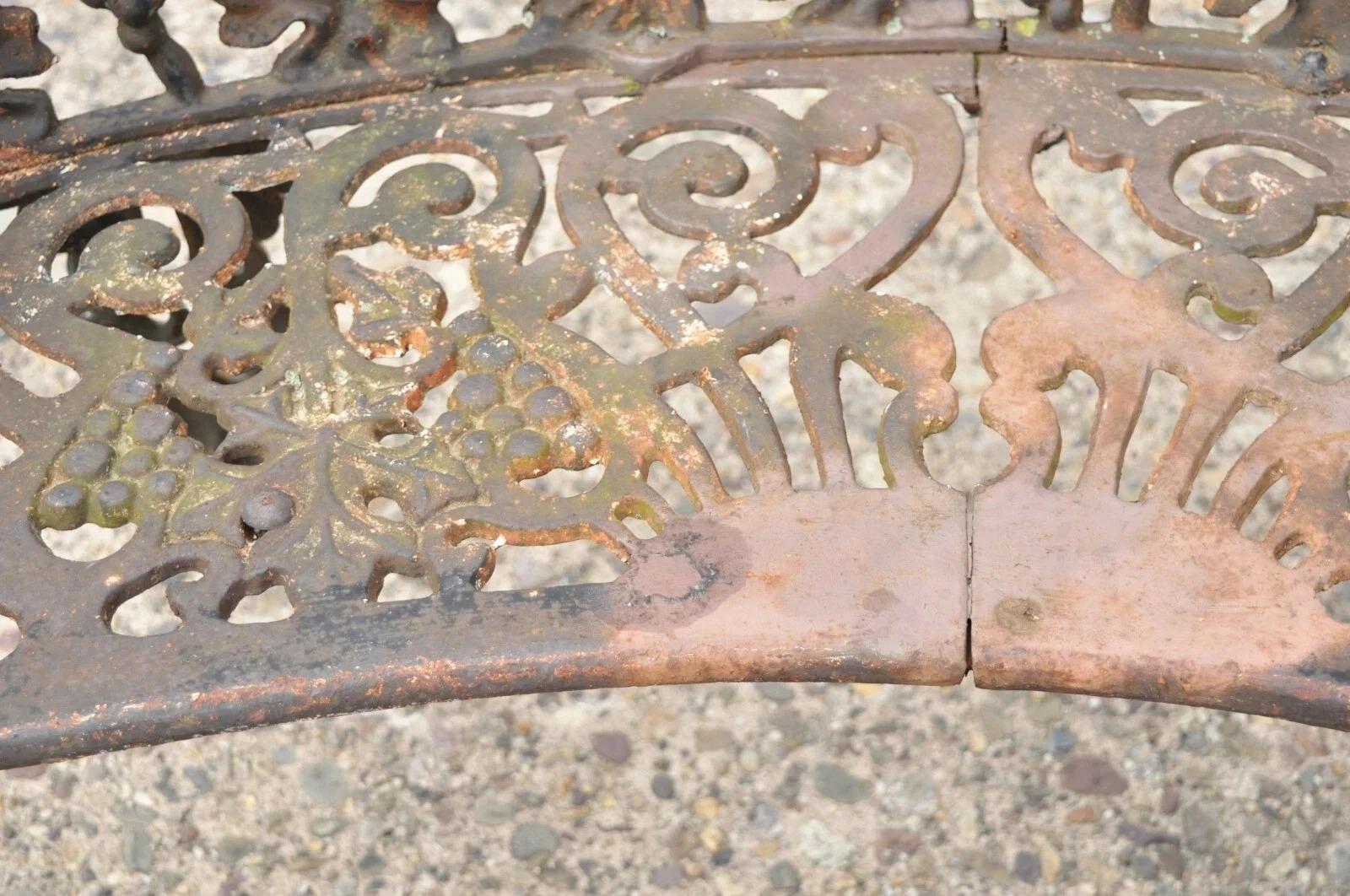 Antique French Victorian Cast Iron Grapevine Leaf Small Garden Bench Loveseat For Sale 6