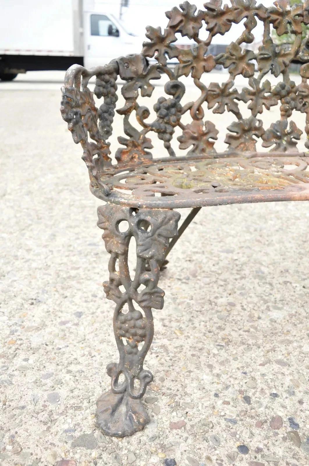 20th Century Antique French Victorian Cast Iron Grapevine Leaf Small Garden Bench Loveseat For Sale