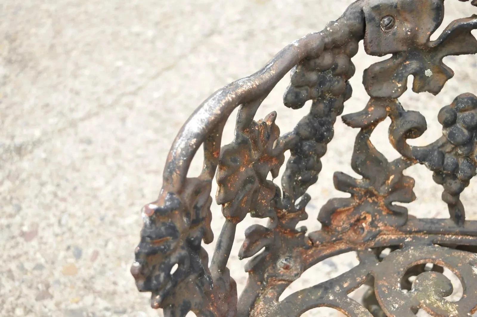 Antique French Victorian Cast Iron Grapevine Leaf Small Garden Bench Loveseat For Sale 4