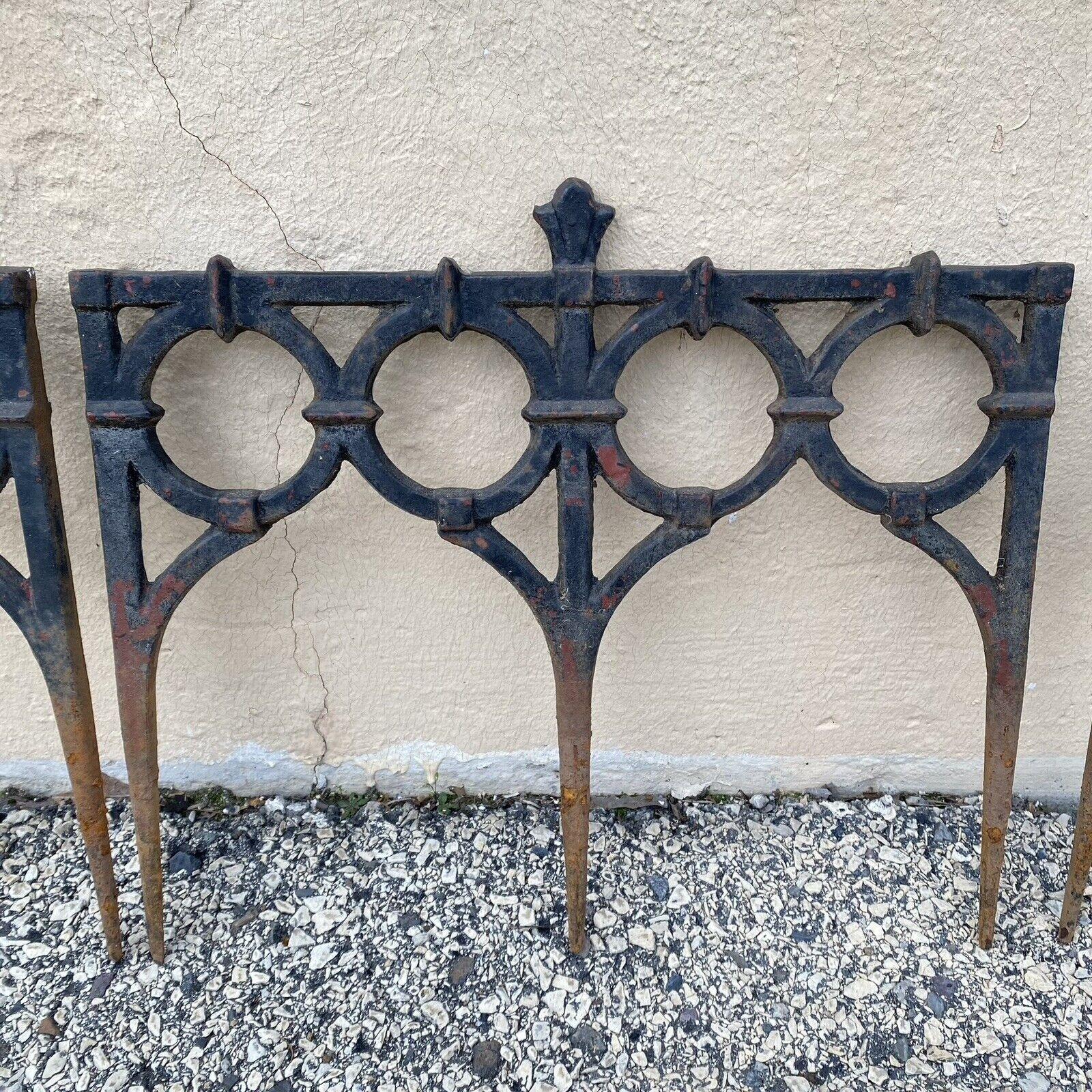 Antique French Victorian Cast Iron Outdoor Garden Fence Edge Edging - Set of 8. Price includes all 8 pieces. Circa 19th Century. Measurements: 16