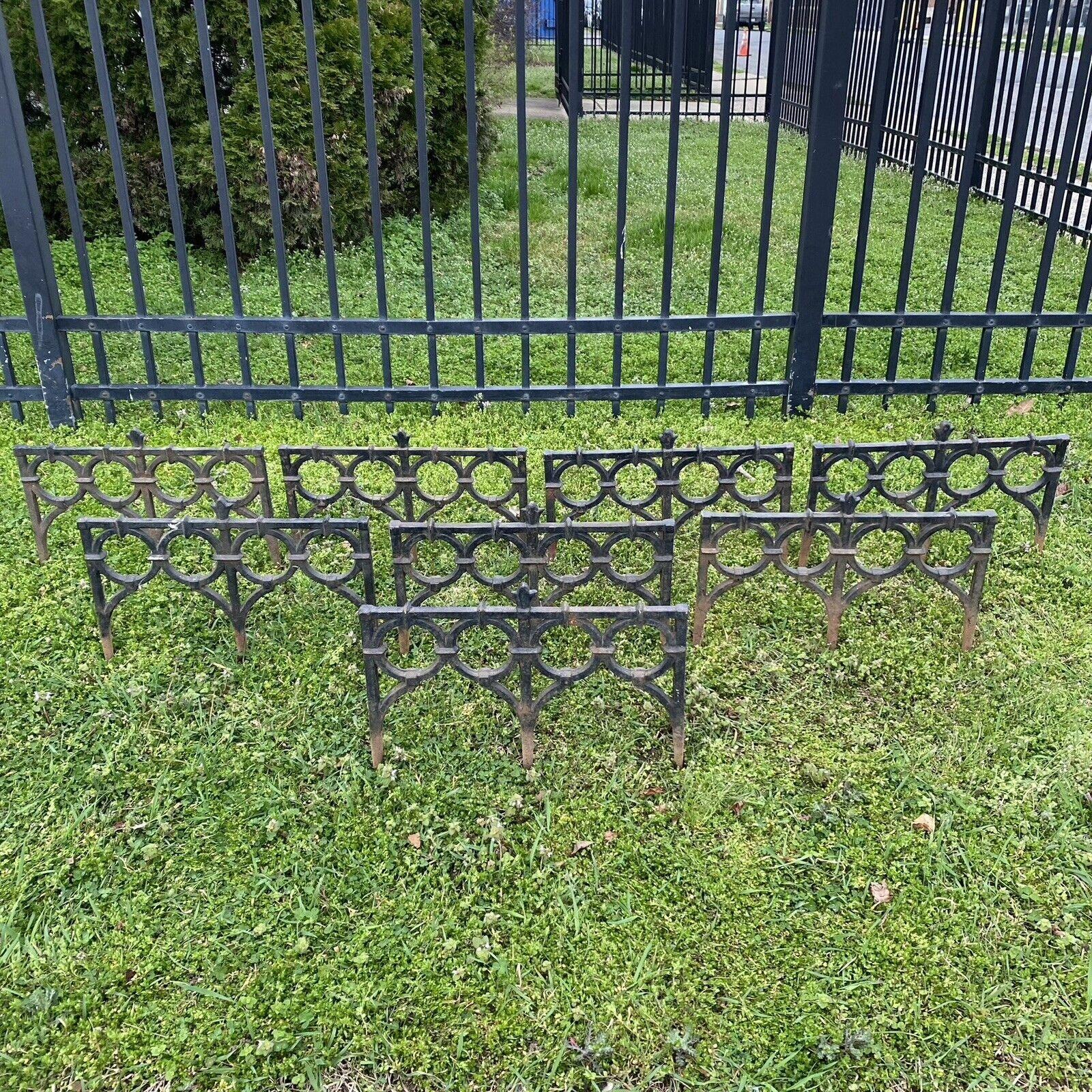 Antique French Victorian Cast Iron Outdoor Garden Fence Edge Edging - Set of 8 In Good Condition For Sale In Philadelphia, PA