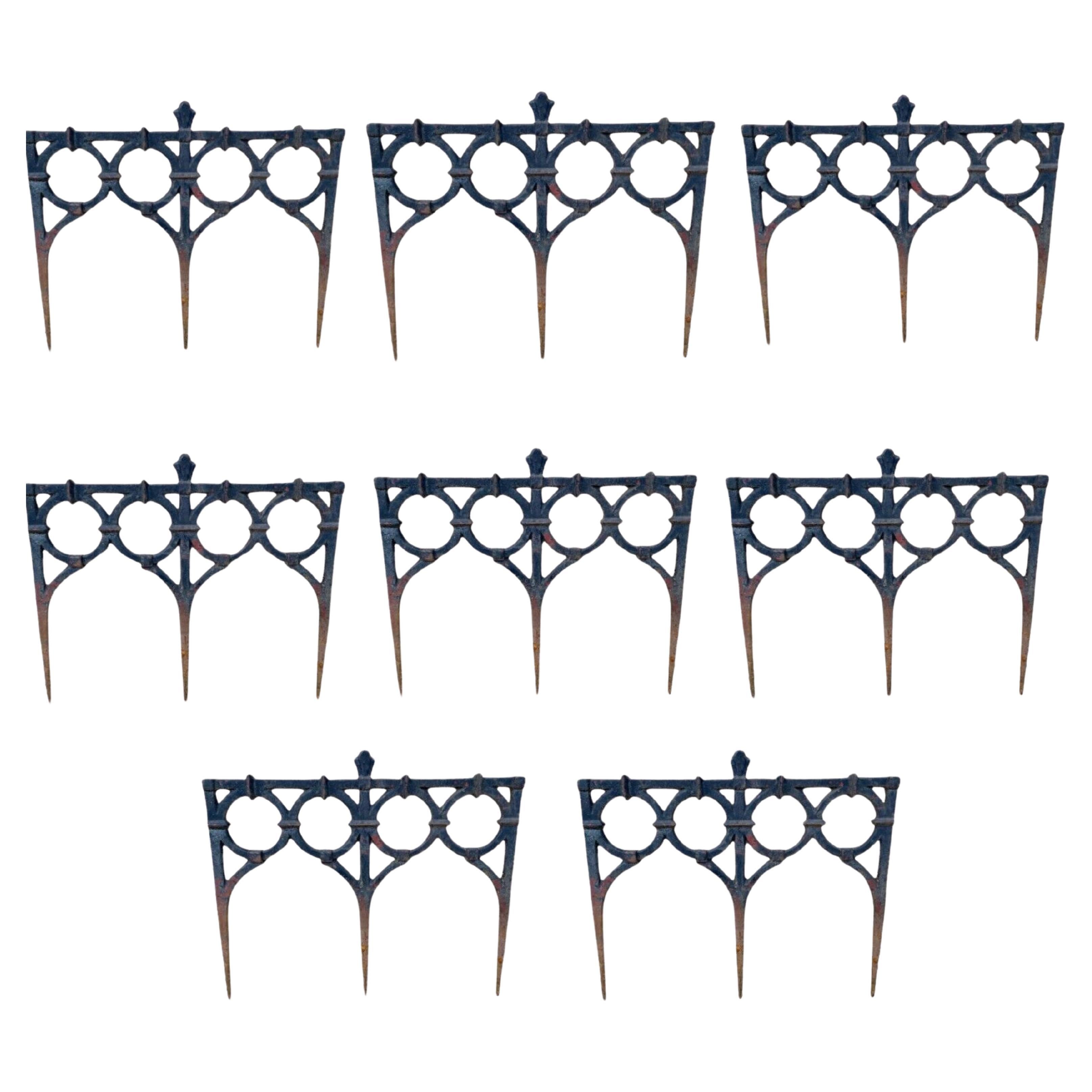 Antique French Victorian Cast Iron Outdoor Garden Fence Edge Edging - Set of 8 For Sale