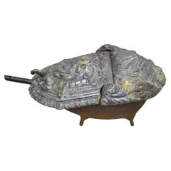 Antike Französisch viktorianischen Gusseisen Porzellan Emaille Kamin Kohle Scuttle Box