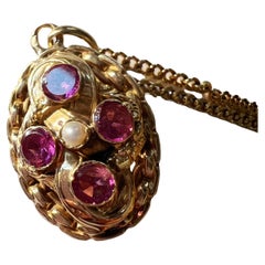 Antique French Victorian era 18K double sided garnet pendant