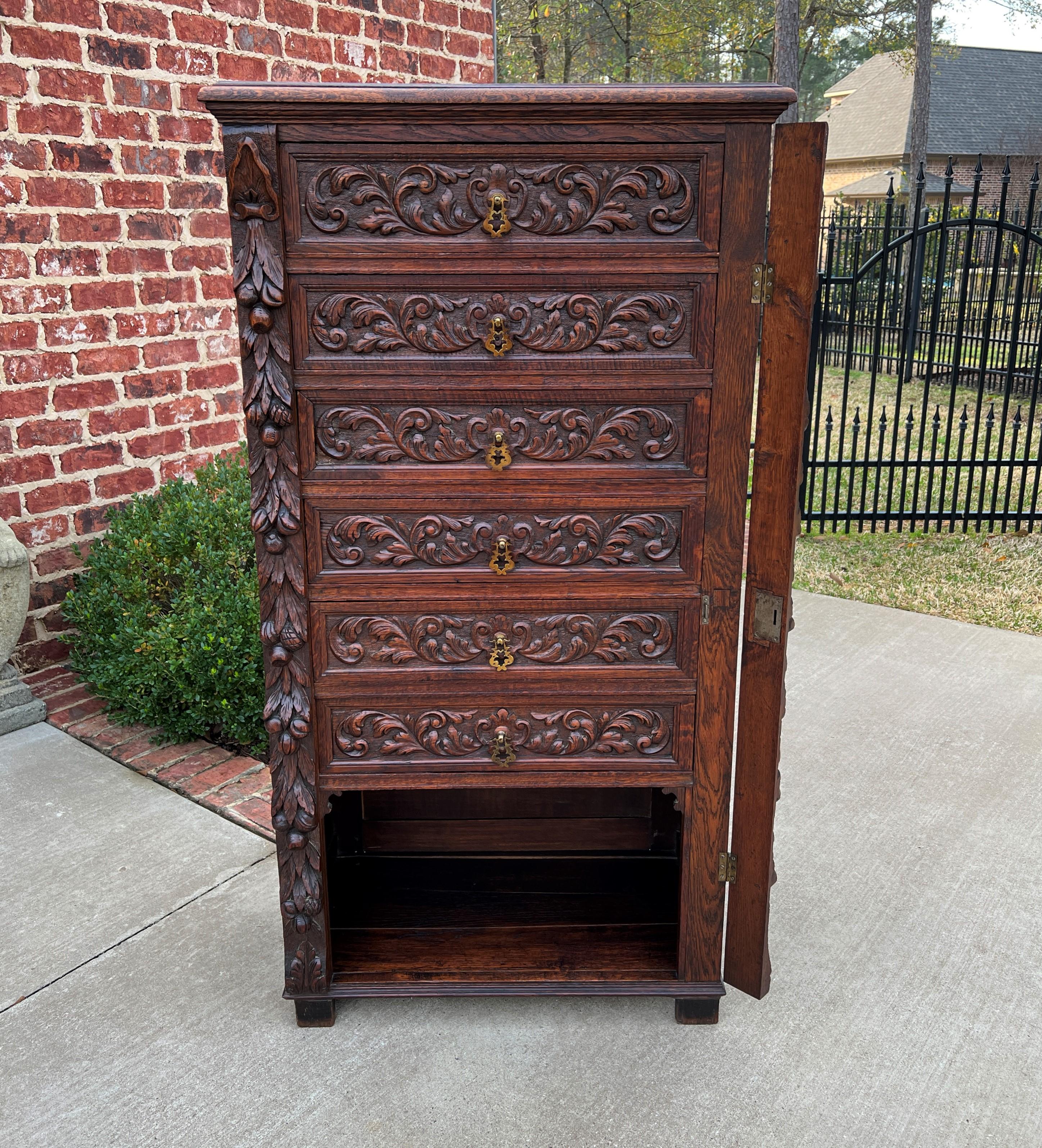 Antique French Victorian Era Chest of Drawers Campaign Wellington Cabinet Oak For Sale 5