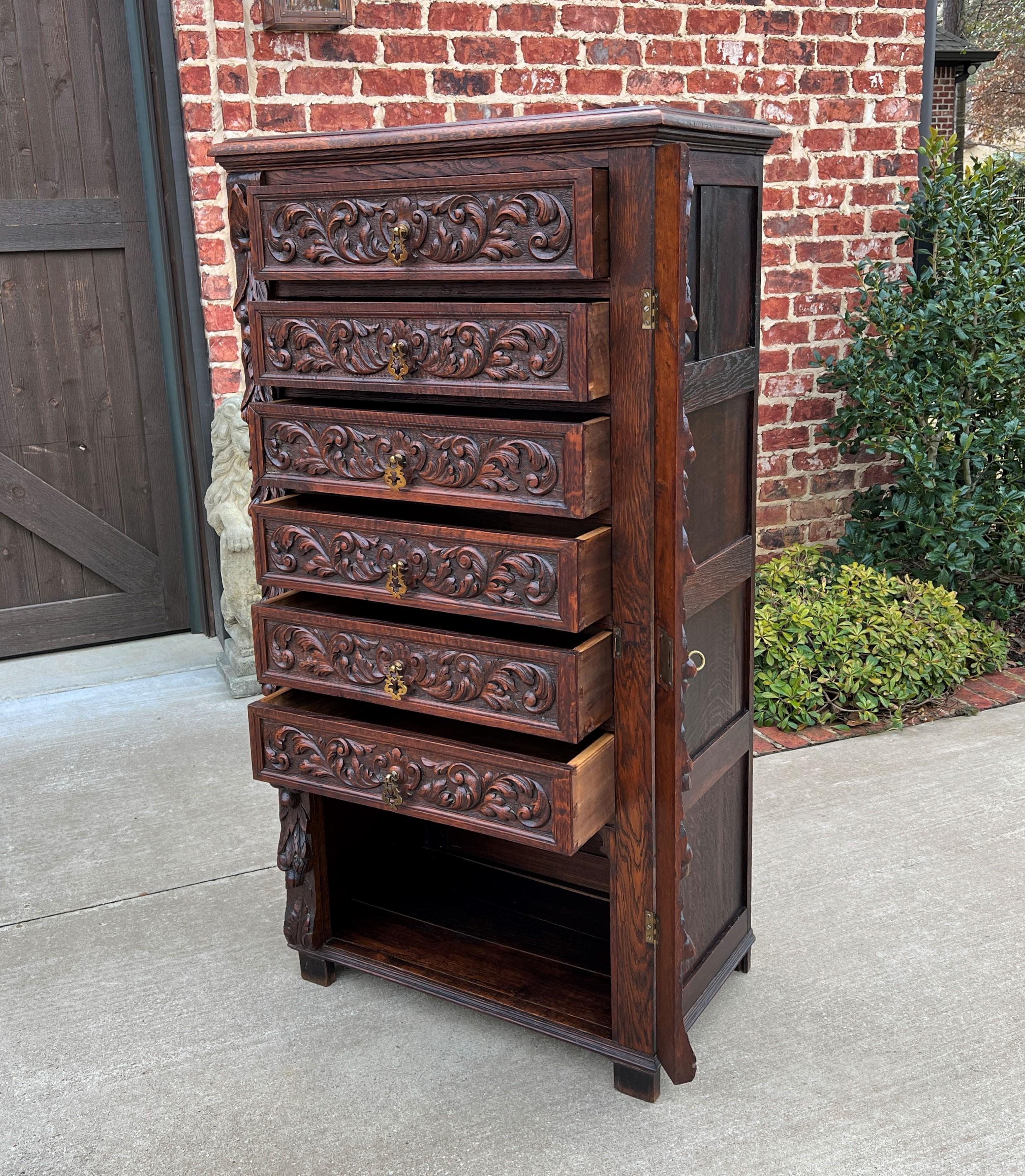 Antique French Victorian Era Chest of Drawers Campaign Wellington Cabinet Oak For Sale 7
