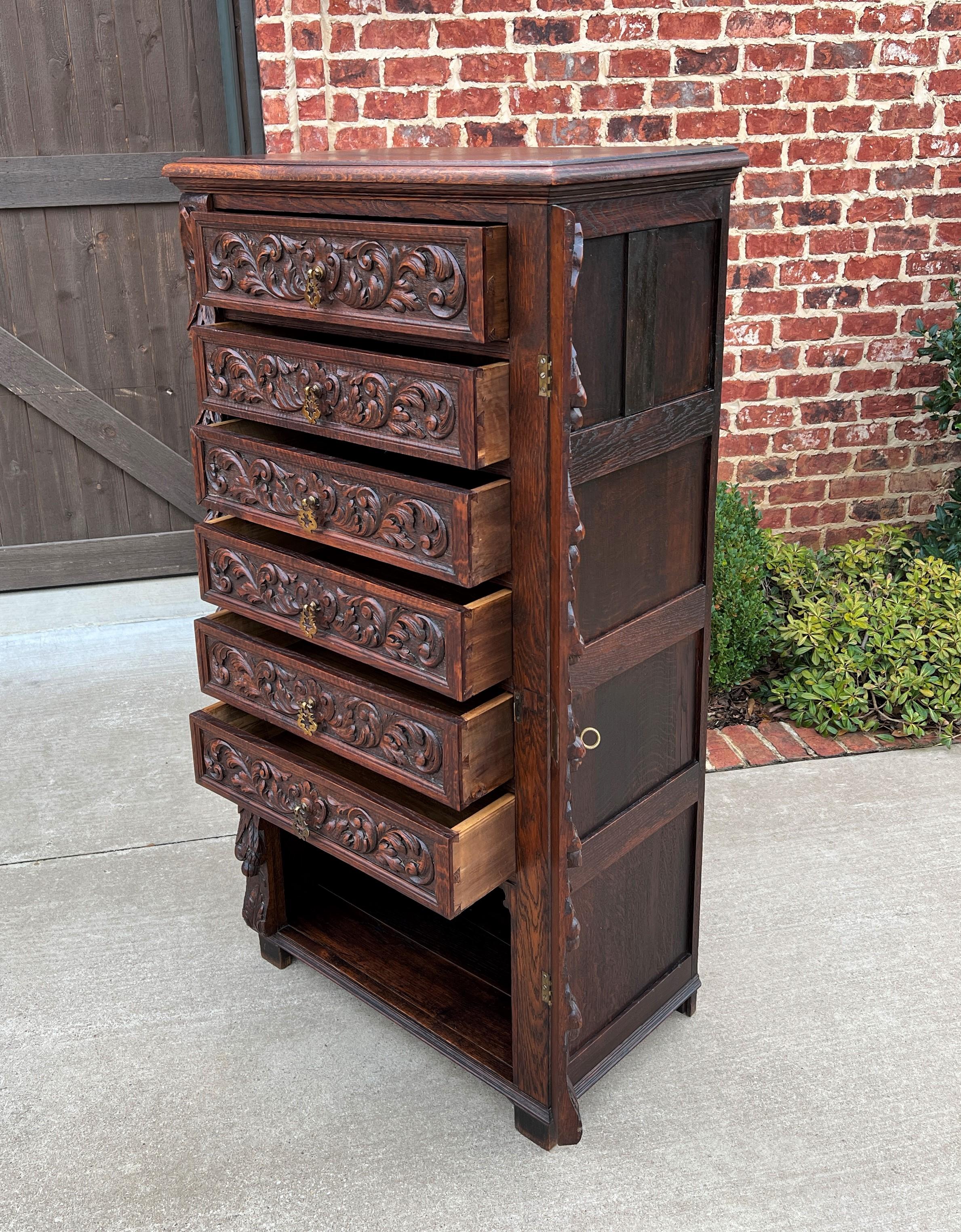 Antique French Victorian Era Chest of Drawers Campaign Wellington Cabinet Oak For Sale 8