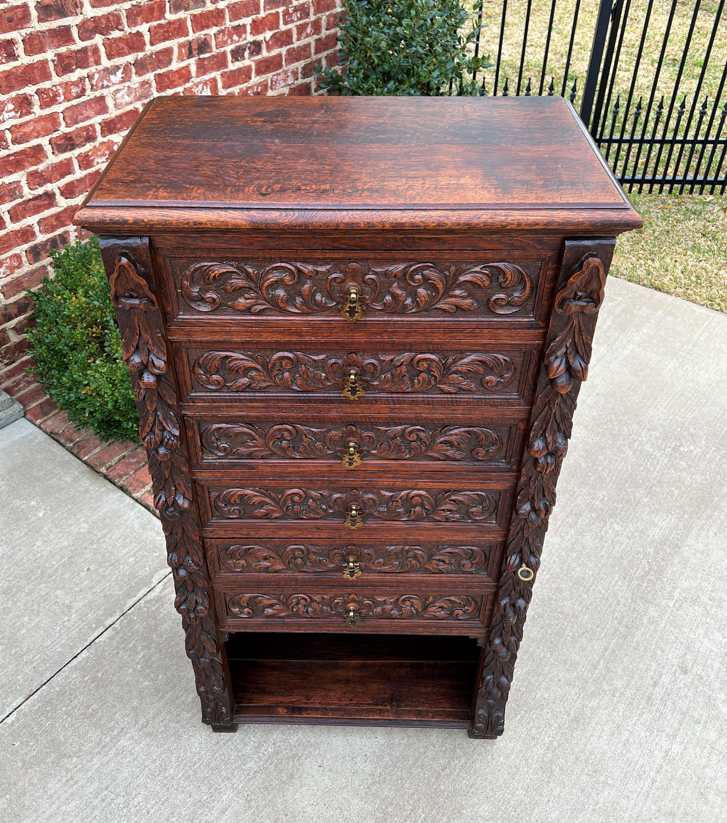 Antique French Victorian Era Chest of Drawers Campaign Wellington Cabinet Oak For Sale 13
