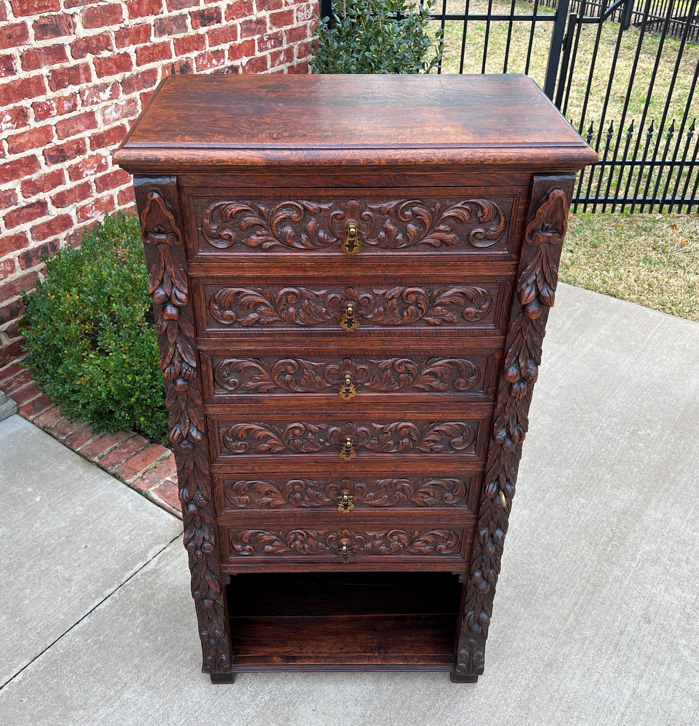 Antique French Victorian Era Chest of Drawers Campaign Wellington Cabinet Oak For Sale 3