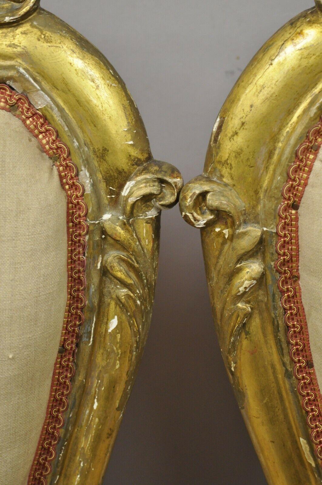 19th Century Antique French Victorian Gold Gilt Rococo Revival Slipper Parlor Chairs, a Pair For Sale