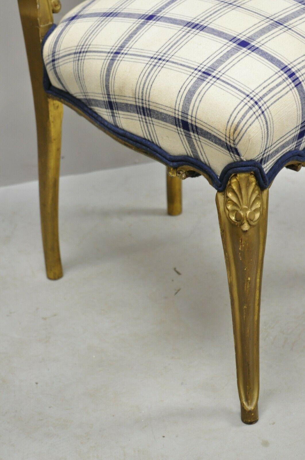 Antique French Victorian Gold Giltwood Scroll Carved Accent Side Chair For Sale 2