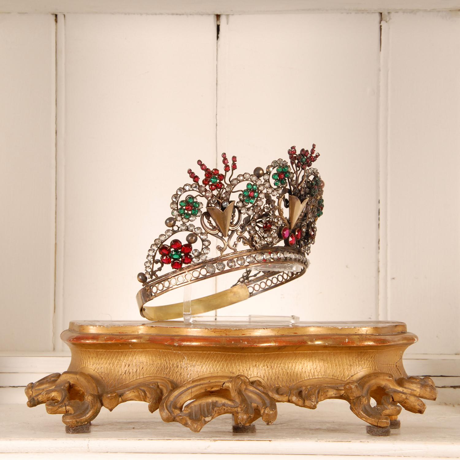 Baroque Antique French Victorian Gold Religious Santos Crown Madonna jewelled Tiara
