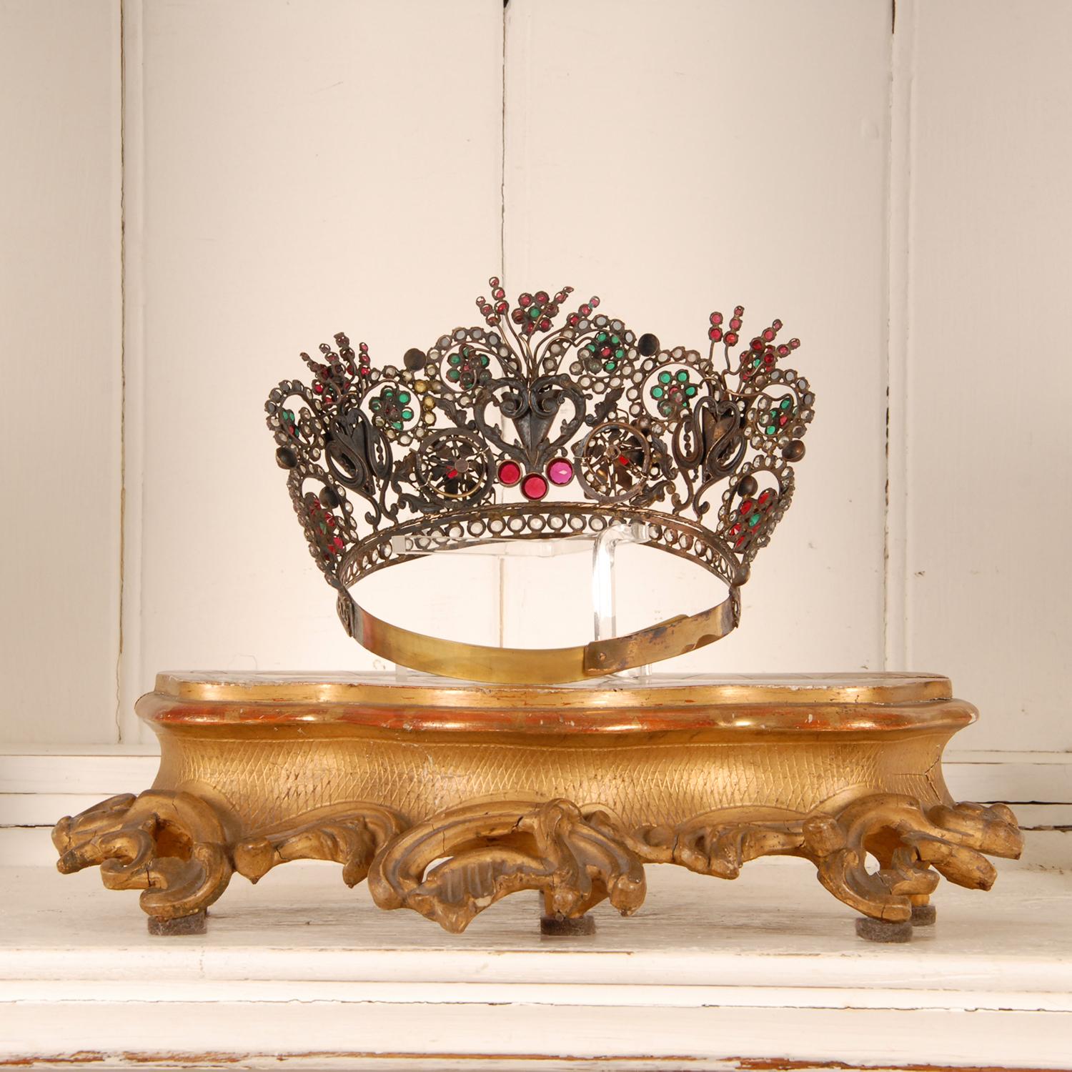 Baroque Antique French Victorian Gold Religious Santos Crown Madonna jewelled Tiara