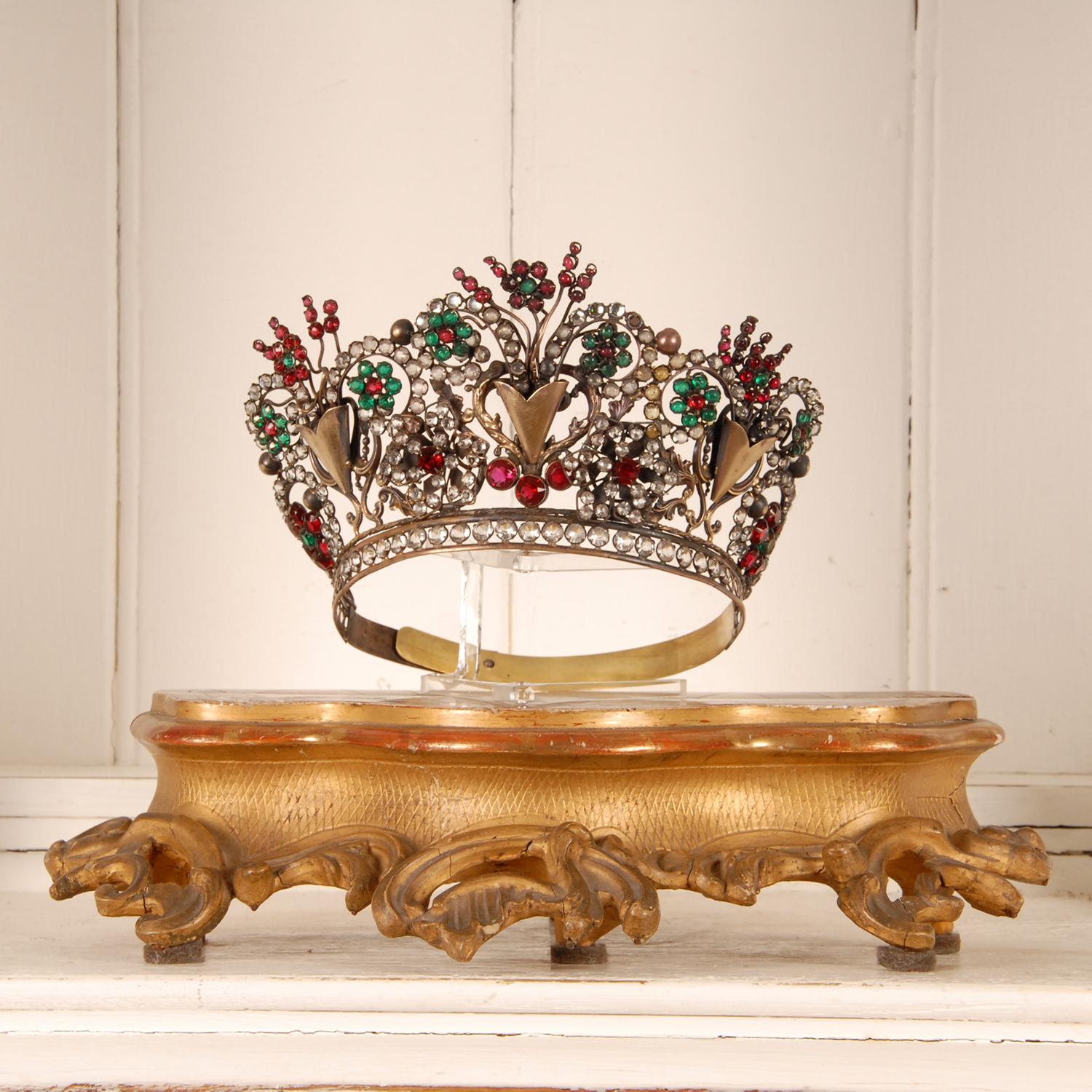 19th Century Antique French Victorian Gold Religious Santos Crown Madonna jewelled Tiara