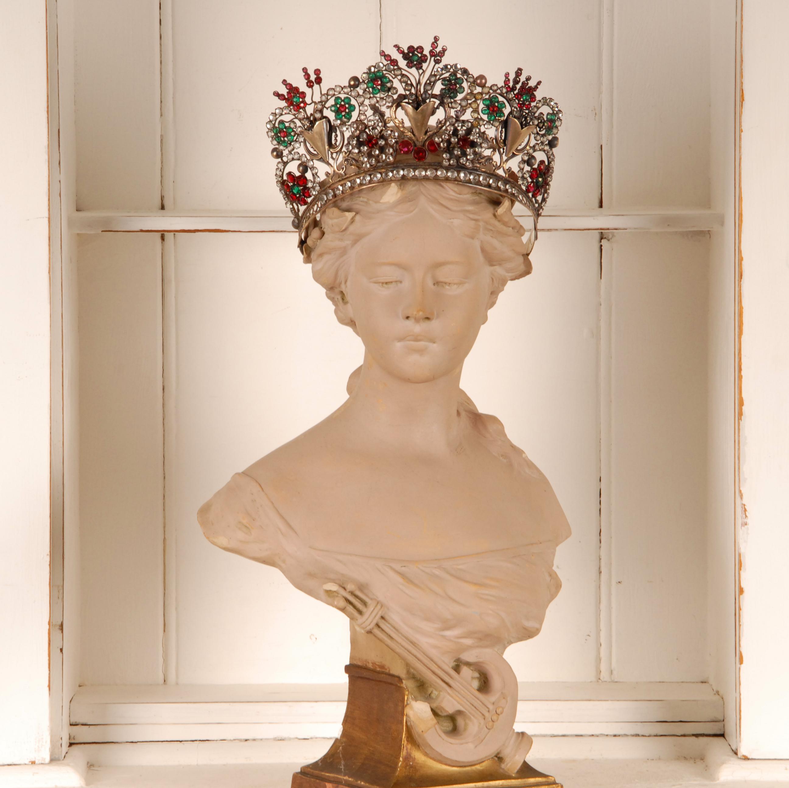 Brass Antique French Victorian Gold Religious Santos Crown Madonna jewelled Tiara